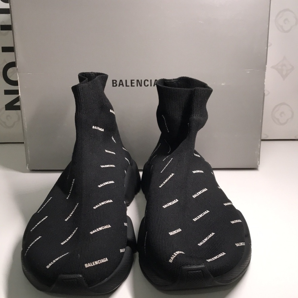 New Authentic Balenciaga Speed 2.0 LT Logo Sock Sneakers – Black/White - Picture 10 of 12